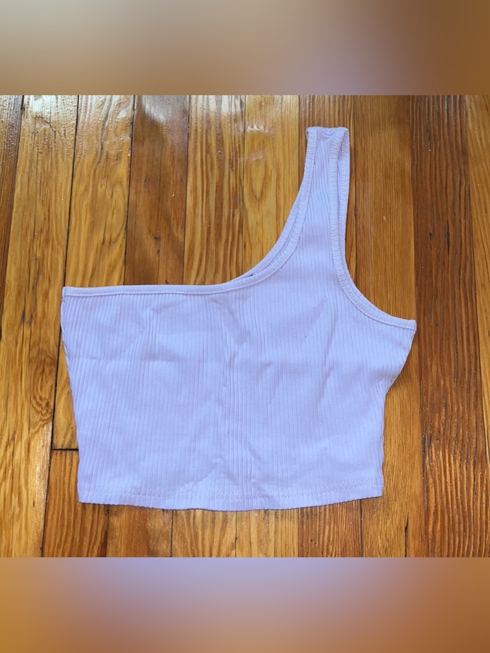 One-Shoulder Ribbed Crop Top - Light Purple